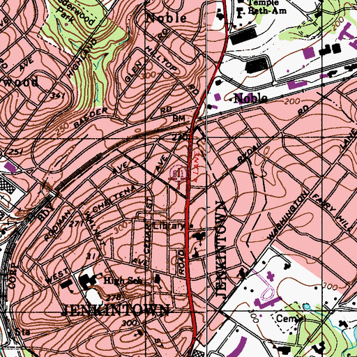 Topographic Map of Cloverly Plaza Shopping Center, PA