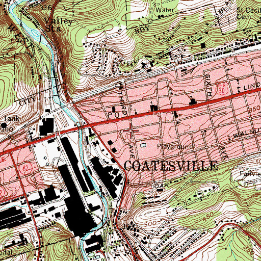 Topographic Map of Coatesville Police Station, PA