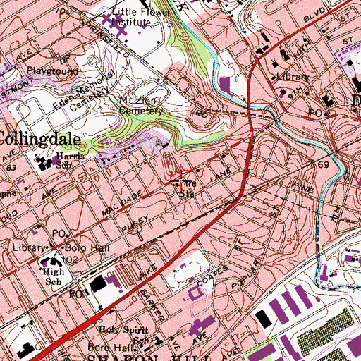 Topographic Map of Collingdale Fire Company 2, PA