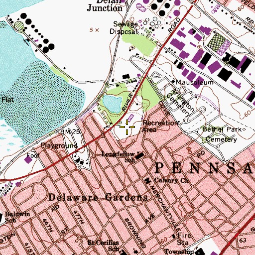 Topographic Map of Pennsauken Memorial Park Recreation Center, NJ