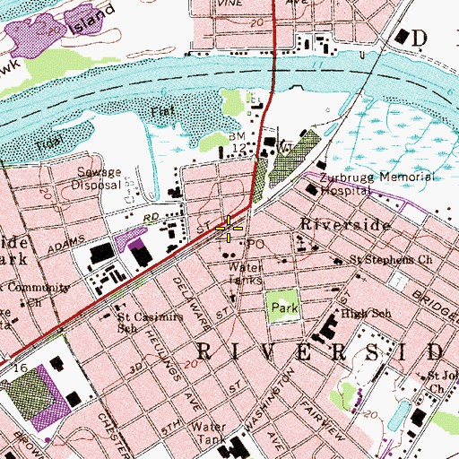 Topographic Map of Riverside Township Building, NJ