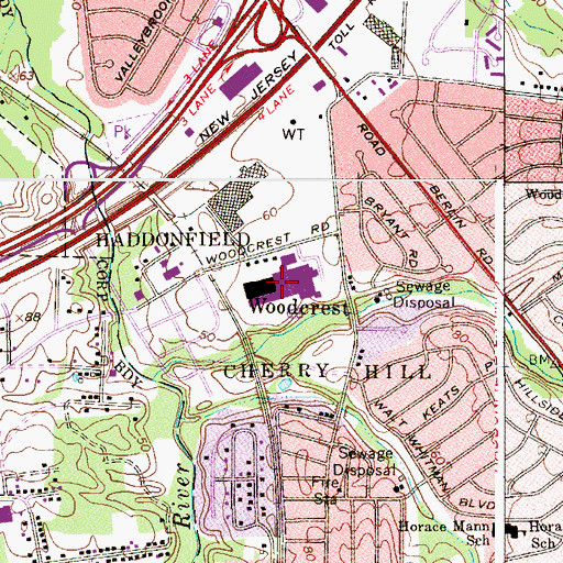 Topographic Map of Woodcrest Shopping Center, NJ