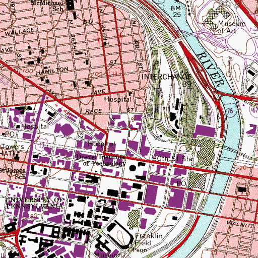 Topographic Map of 33rd Street Station, PA