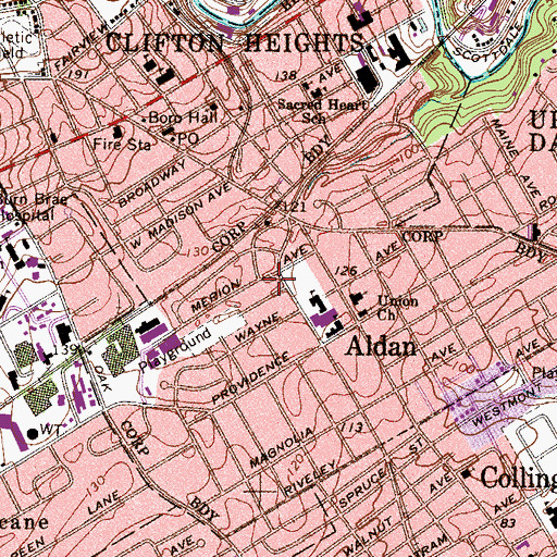 Topographic Map of Aldan Police Department, PA