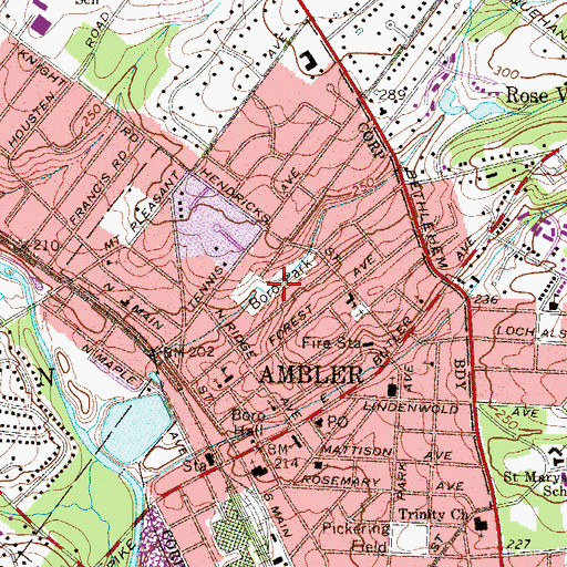 Topographic Map of Ambler City Park, PA