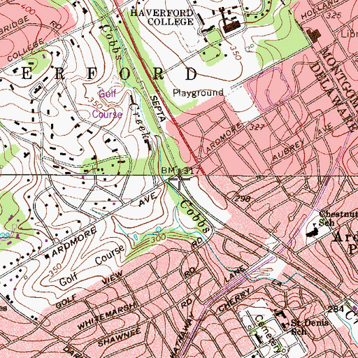 Topographic Map of Ardmore Avenue Station, PA