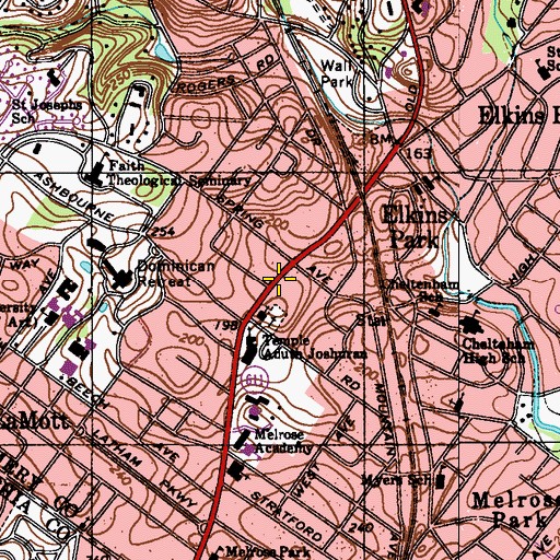 Topographic Map of Ashbourne School, PA