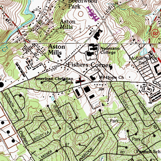 Topographic Map of Aston Elementary School, PA