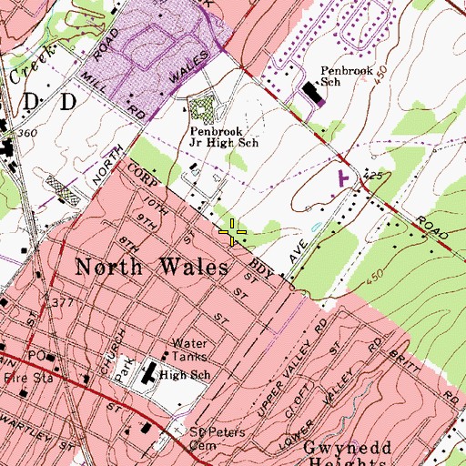Topographic Map of Gwynedd Woods, PA