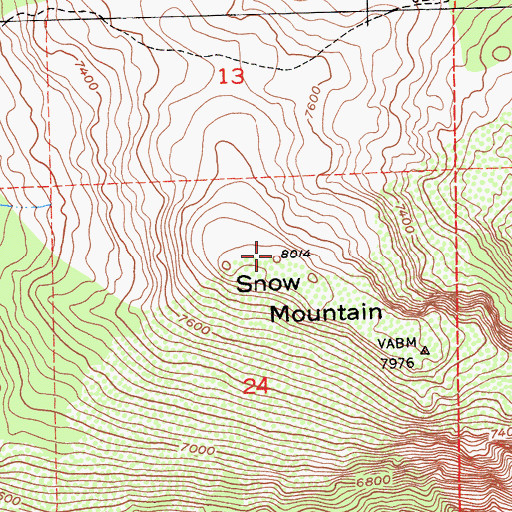 Topographic Map of Snow Mountain, CA