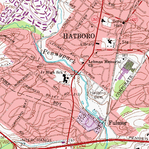 Topographic Map of Hatboro Borough Hall, PA
