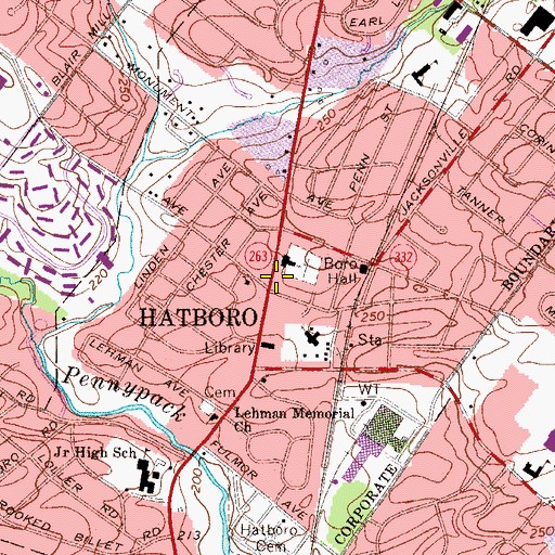 Topographic Map of Hatboro Post Office, PA
