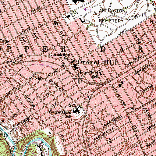 Topographic Map of Huey Avenue Station, PA