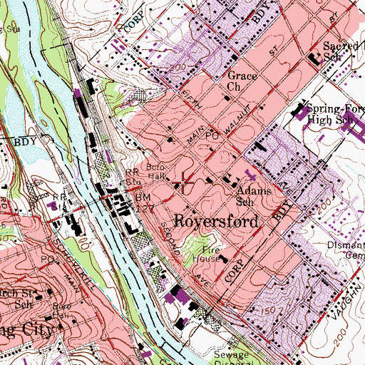 Topographic Map of Royersford Fire Department - Humane Station 98 - A, PA