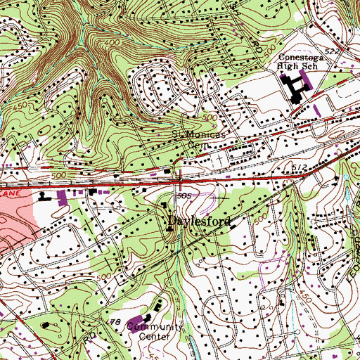 Topographic Map of Daylesford Station, PA