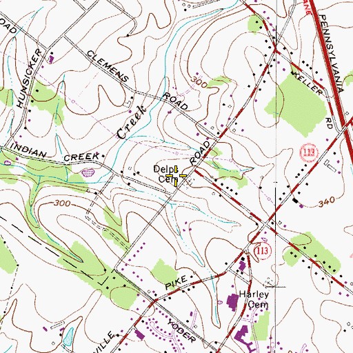Topographic Map of Delps Meetinghouse Church, PA