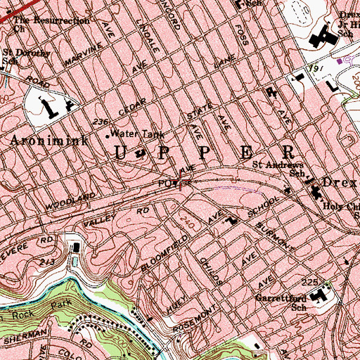 Topographic Map of Drexel Hill Post Office, PA