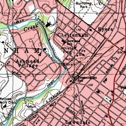 Topographic Map of East Cheltenham Library, PA