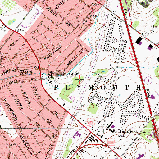 Topographic Map of East Plymouth Valley Park, PA