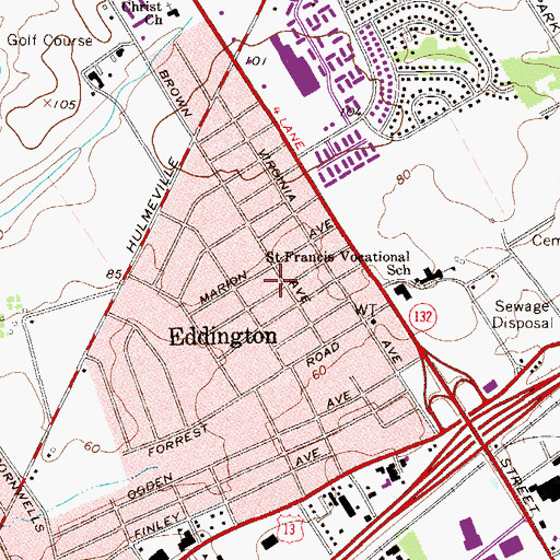 Topographic Map of Eddington Fire Company Station 28, PA