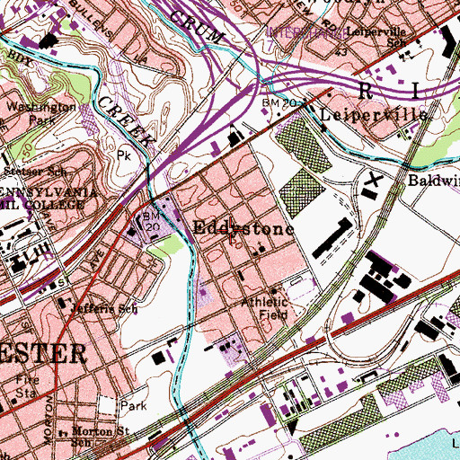 Topographic Map of Eddystone Police Department, PA