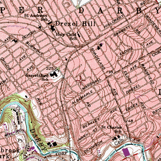 Topographic Map of Garrettford Drexel Hill Fire Company Station 20, PA