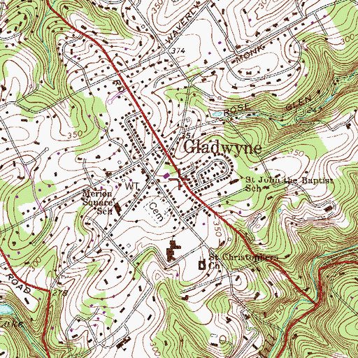 Topographic Map of Gladwyne Post Office, PA