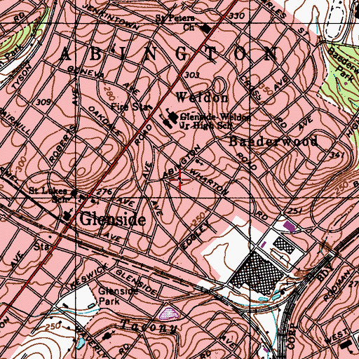 Topographic Map of Glenside Evangelical and Reformed Church, PA