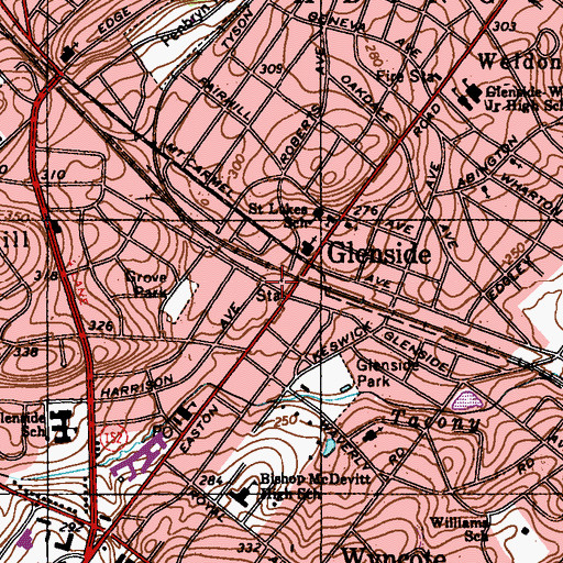 Topographic Map of Glenside Station, PA