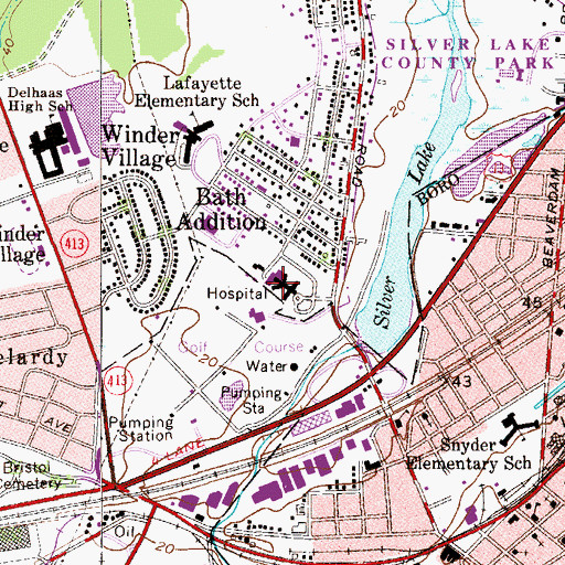 Topographic Map of Lower Bucks Hospital, PA