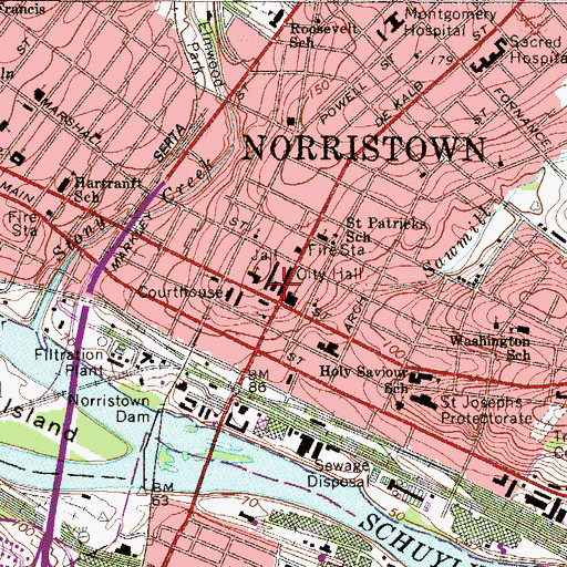 Topographic Map of Norristown County Prison, PA