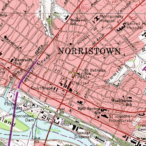 Topographic Map of Norristown Fire Department - Norris Hose Fire Company - Station 27 - A, PA