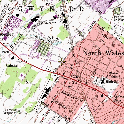 Topographic Map of North Wales Borough Hall, PA