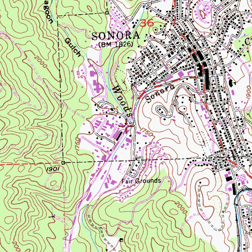 Topographic Map of Sonora Creek, CA