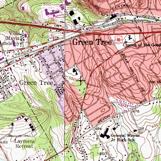 Topographic Map of Moteer School, PA