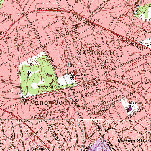 Topographic Map of Narbeth Borough Hall, PA