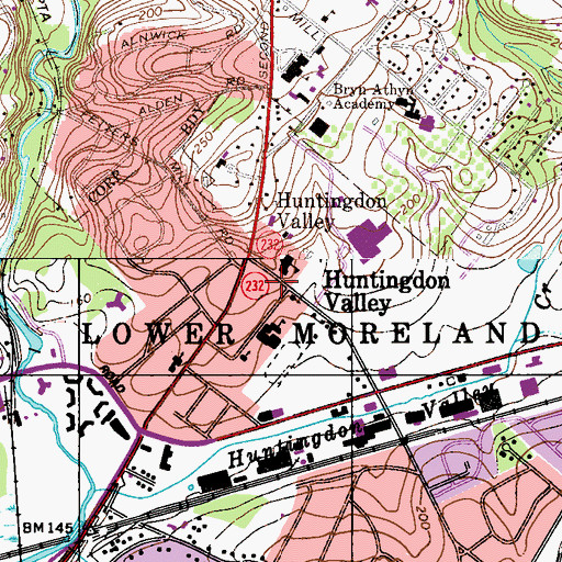 Topographic Map of Huntingdon Valley Fire Company 1 Station 8, PA
