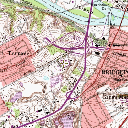 Topographic Map of King of Prussia Business and Industrial Center, PA