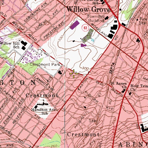 Topographic Map of Kingdom Hall of Jehovahs Witnesses Congregation of Willow Grove, PA