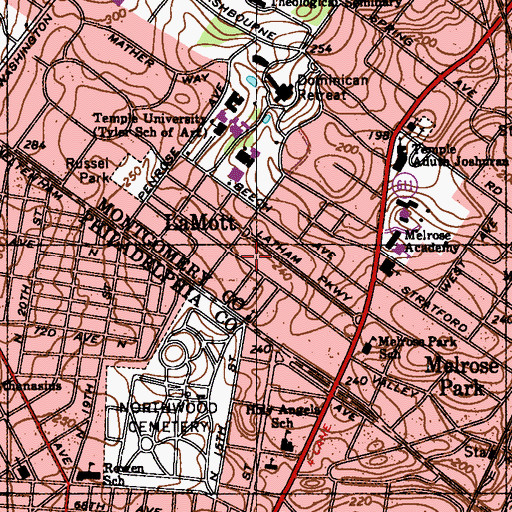 Topographic Map of La Mott Library, PA