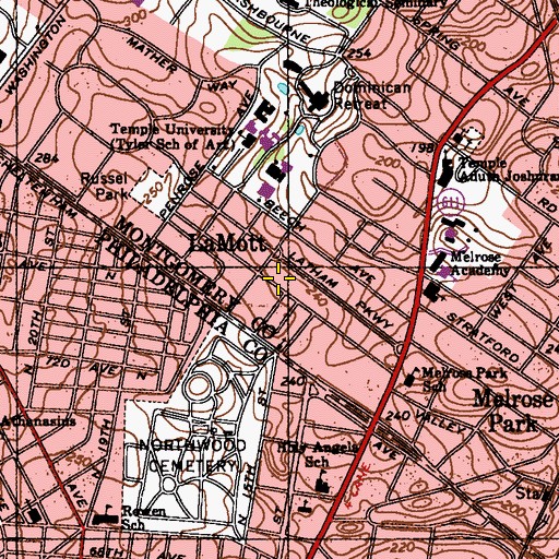 Topographic Map of La Mott Library, PA