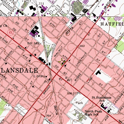 Topographic Map of Lansdale Methodist Church, PA