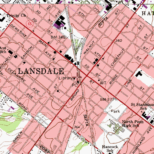 Topographic Map of Lansdale Police Station, PA