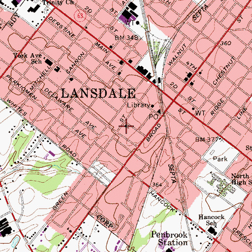 Topographic Map of Lansdale Presbyterian Church, PA