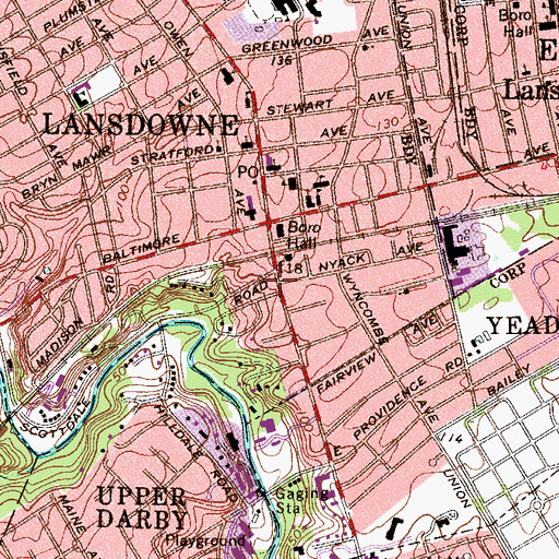 Topographic Map of Lansdowne Library, PA