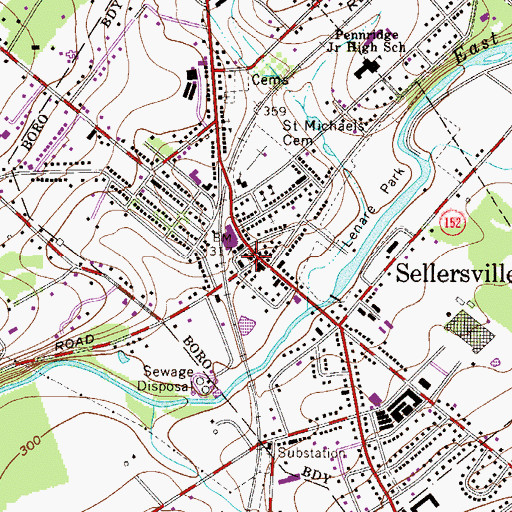 Topographic Map of Sellersville Post Office, PA