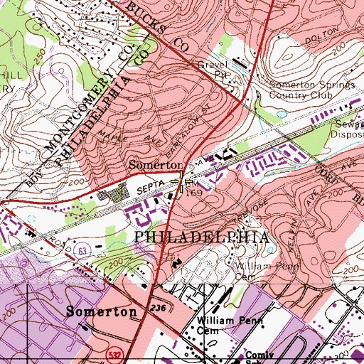 Topographic Map of Somerton Station, PA
