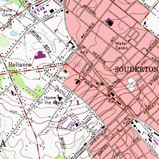 Topographic Map of Souderton Borough Police Station, PA