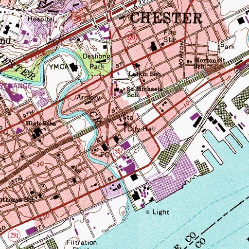 Topographic Map of Old Chester Courthouse, PA