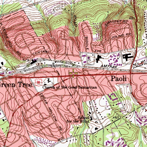 Topographic Map of Paoli Village Shops, PA